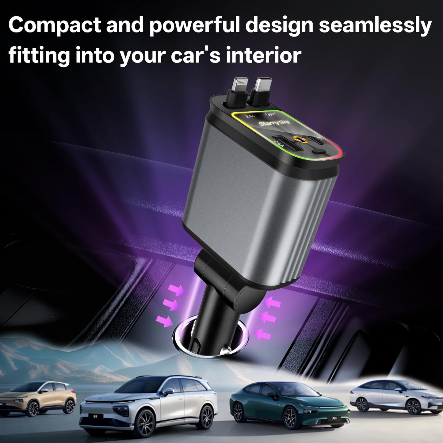 All-Metal 100W Car Charger — Dual USB + Type-C Super Fast Charging Adapter