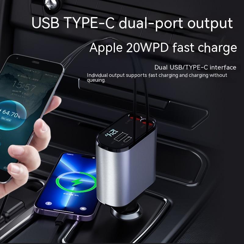 All-Metal 100W Car Charger — Dual USB + Type-C Super Fast Charging Adapter