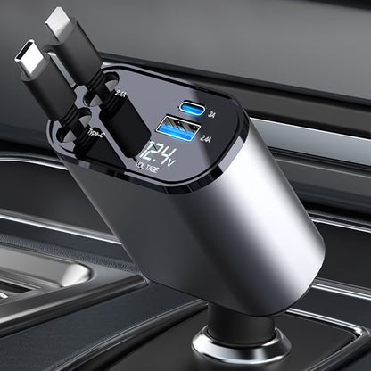 All-Metal 100W Car Charger — Dual USB + Type-C Super Fast Charging Adapter