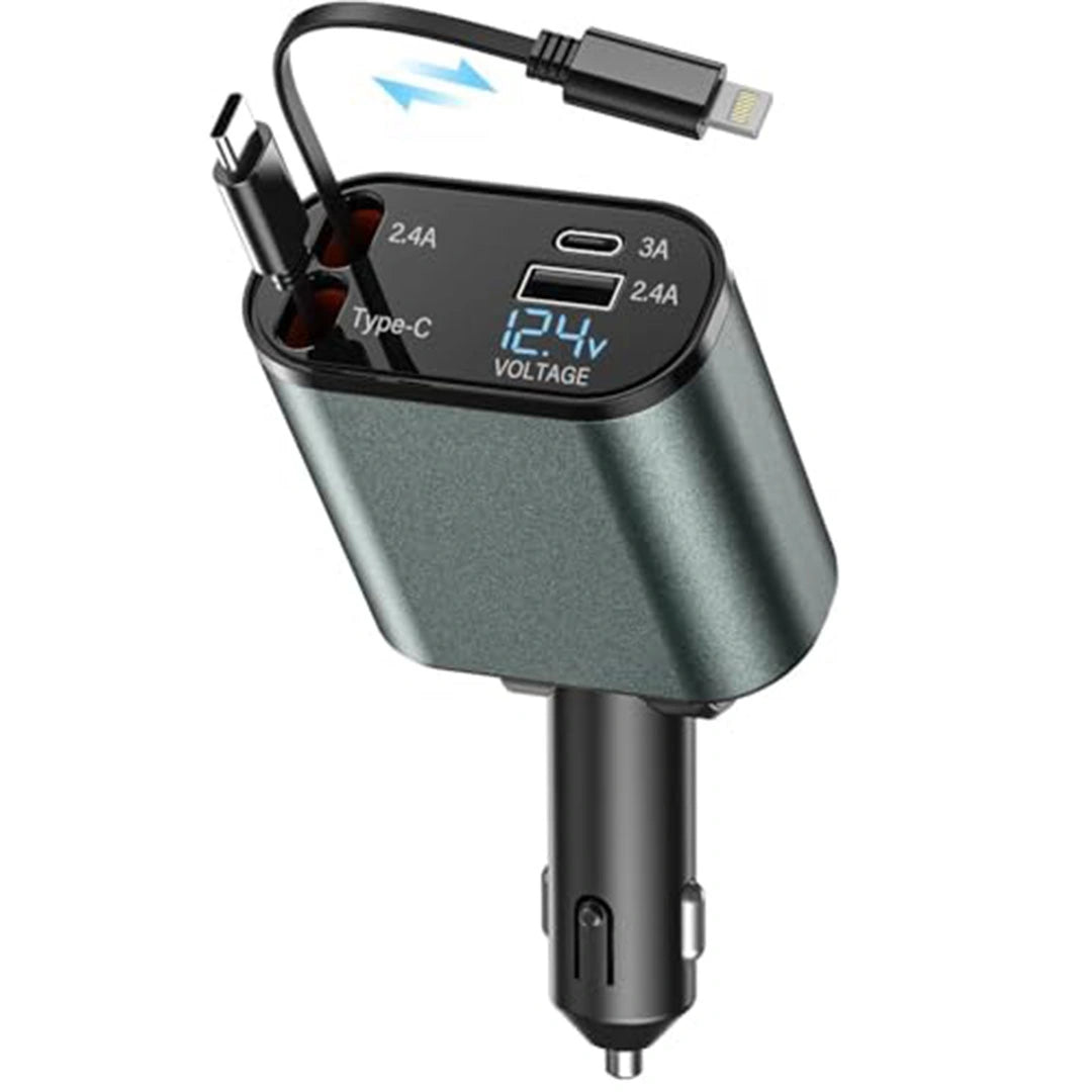 All-Metal 100W Car Charger — Dual USB + Type-C Super Fast Charging Adapter