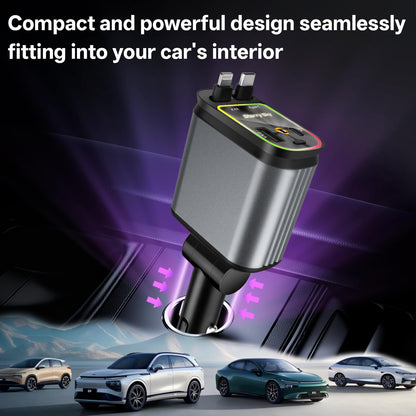 All-Metal 100W Car Charger — Dual USB + Type-C Super Fast Charging Adapter