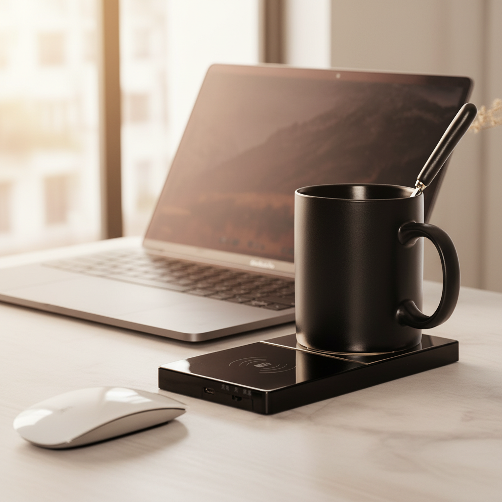 2 In 1 Heating Mug Cup Warmer Electric Wireless Charger For Home Office Coffee Milk arranged as shown in the reference p...