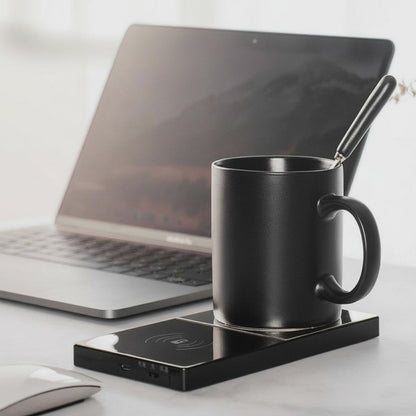 2 In 1 Heating Mug Cup Warmer Electric Wireless Charger For Home Office Coffee Milk arranged as shown in the reference p...