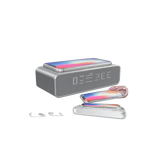 360 view of LED Electric Alarm Clock With Wireless Charger Desktop Digital Despertador Thermometer Clock HD Mirror Clock...